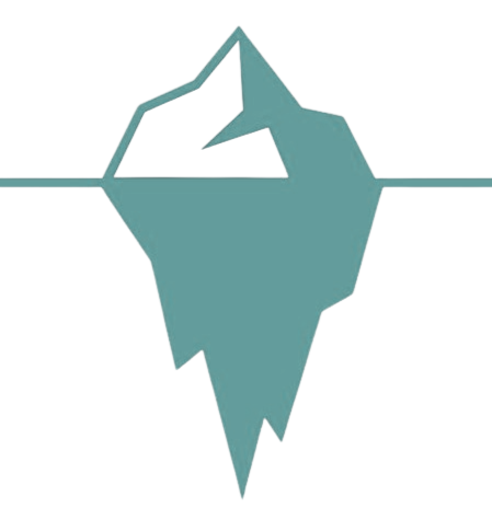 An iceberg with a little showing out the top of the water and most of the iceberg below the water. Vector image.